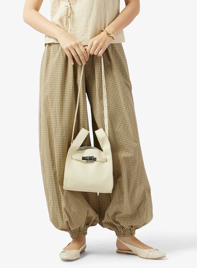 Ella White bucket bag with silver accent crossbody for Women | Best Price UAE